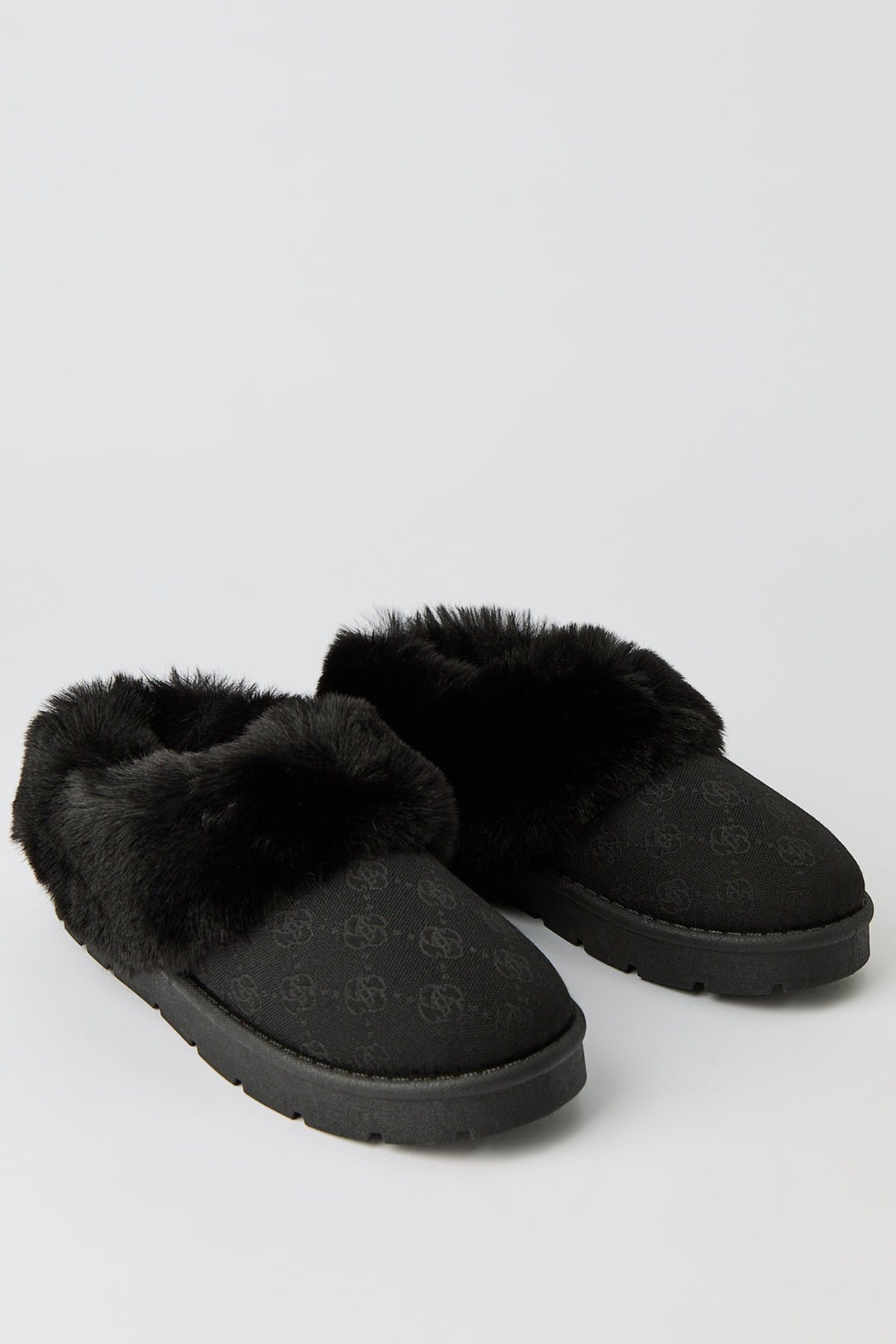 Alt View 2. Faux Fur Patterned Slipper Booties - Black