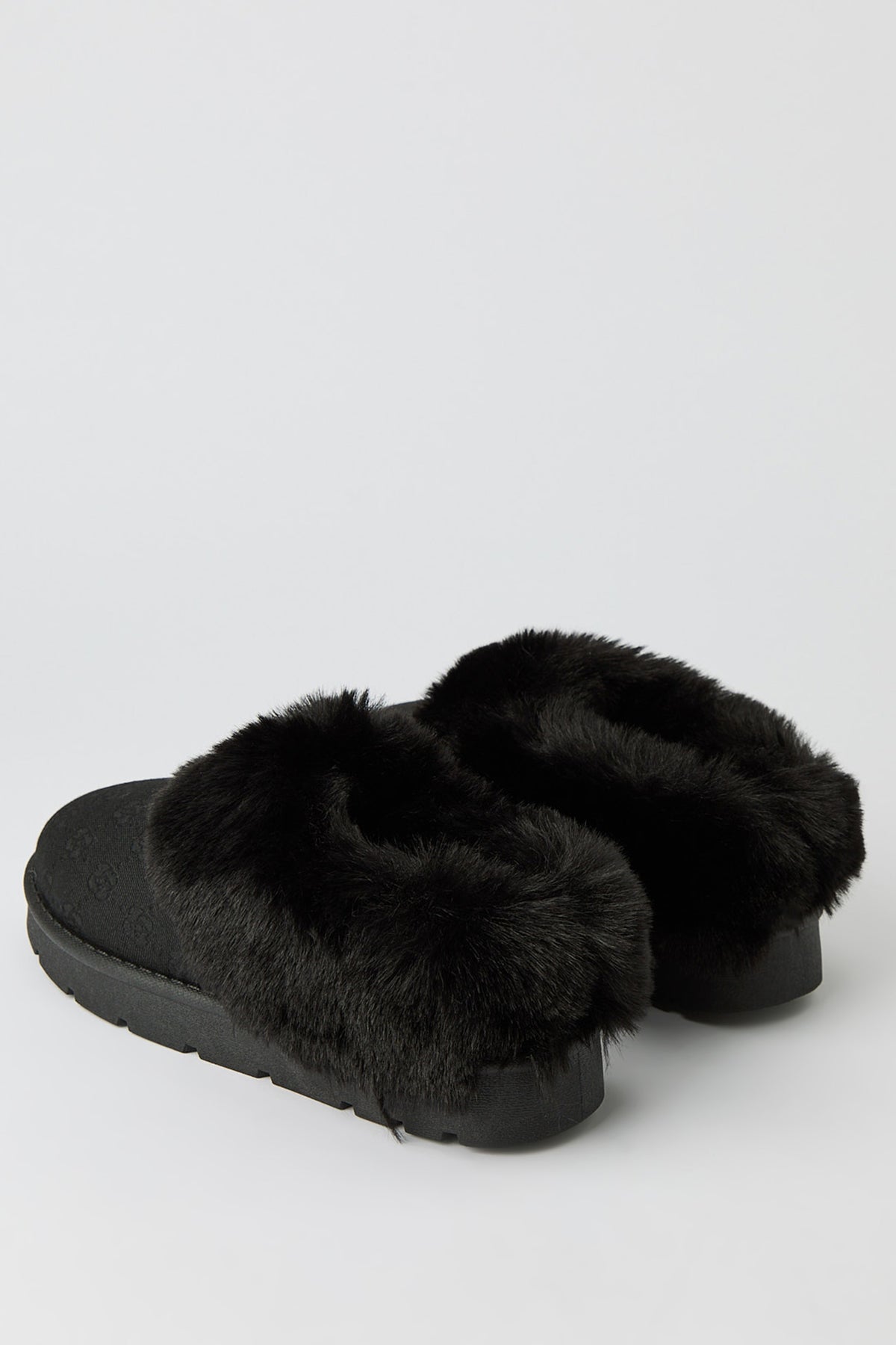 Alt View 4. Faux Fur Patterned Slipper Booties - Black