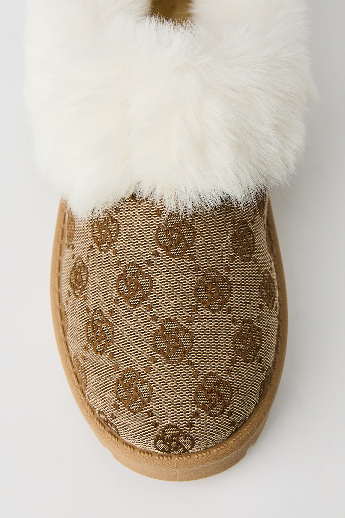 Alt View 3. Faux Fur Patterned Slipper Booties - Tan