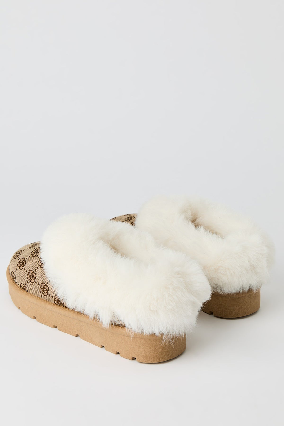 Alt View 4. Faux Fur Patterned Slipper Booties - Tan
