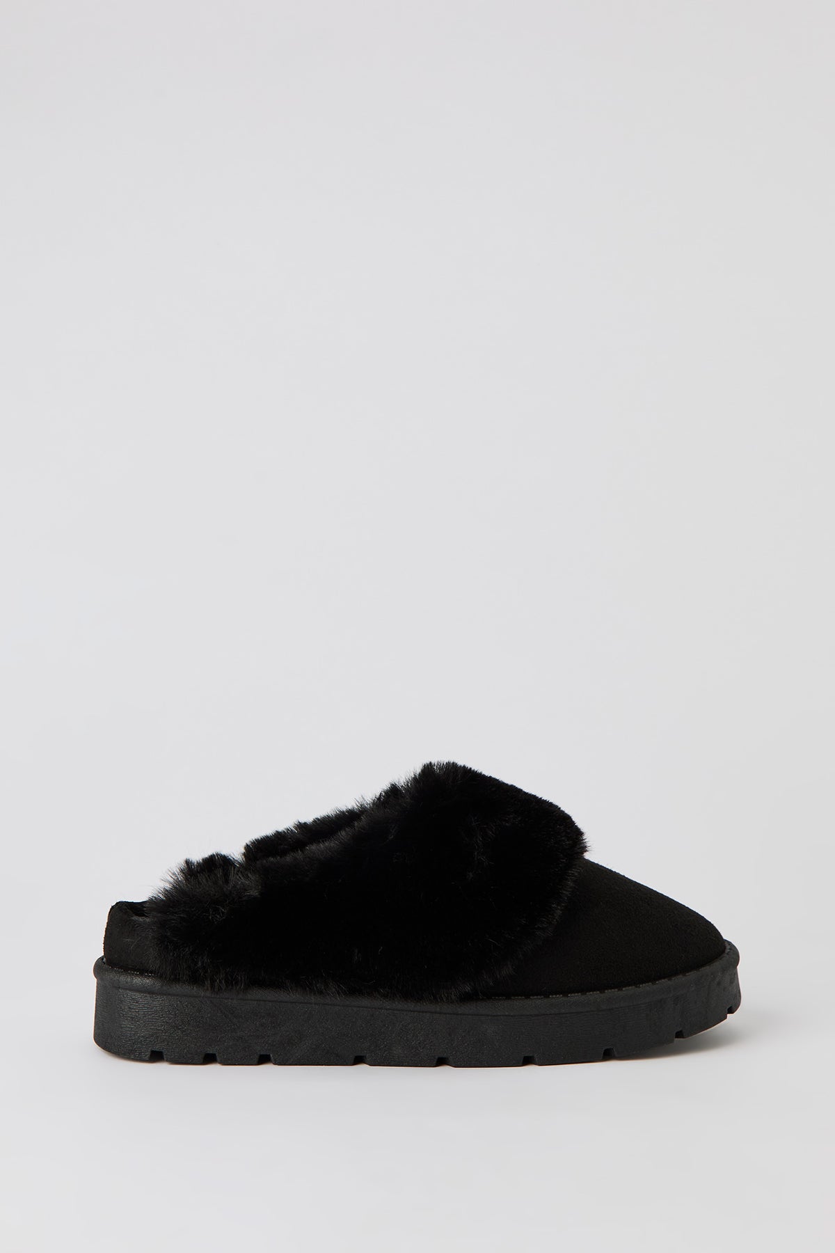 Faux Fur Slipper Booties - Black
