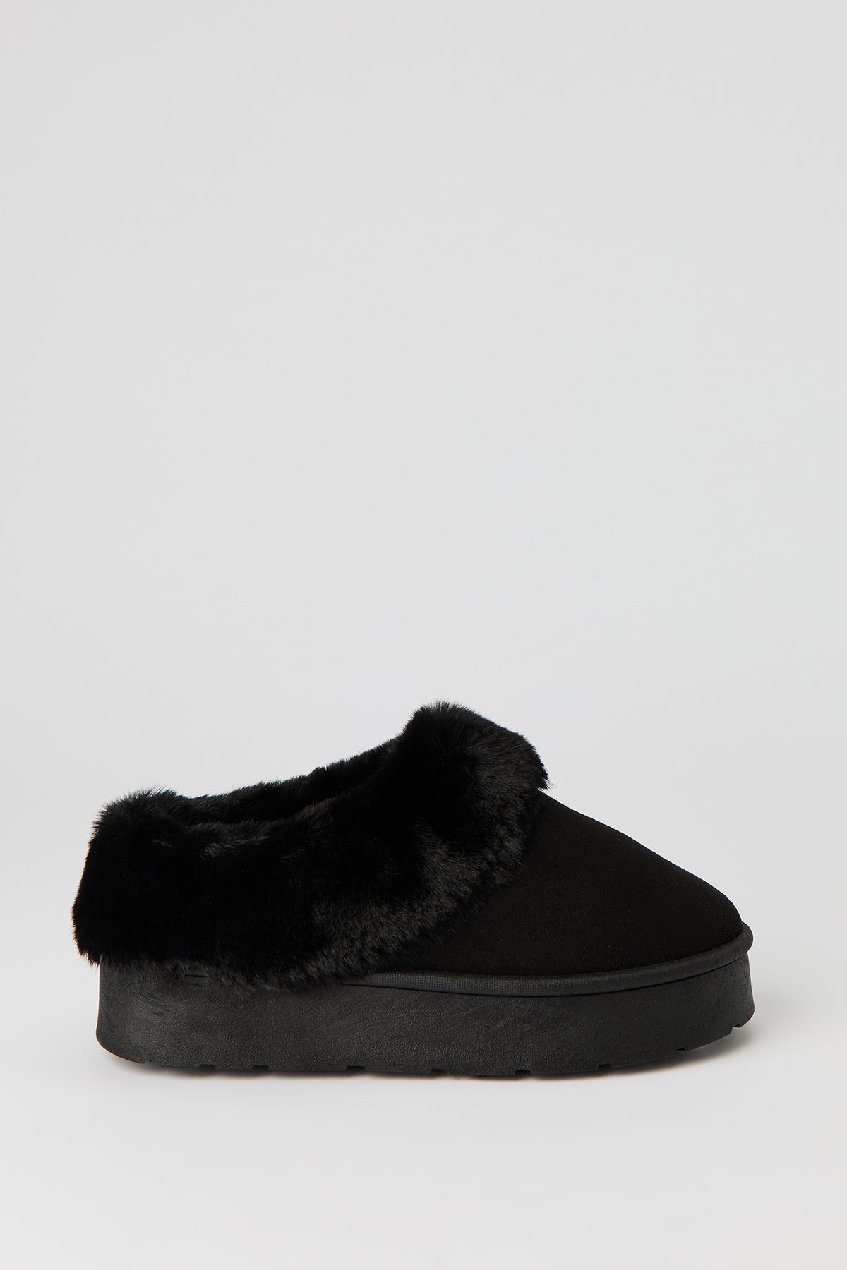 Faux Fur Platform Bootie - Black