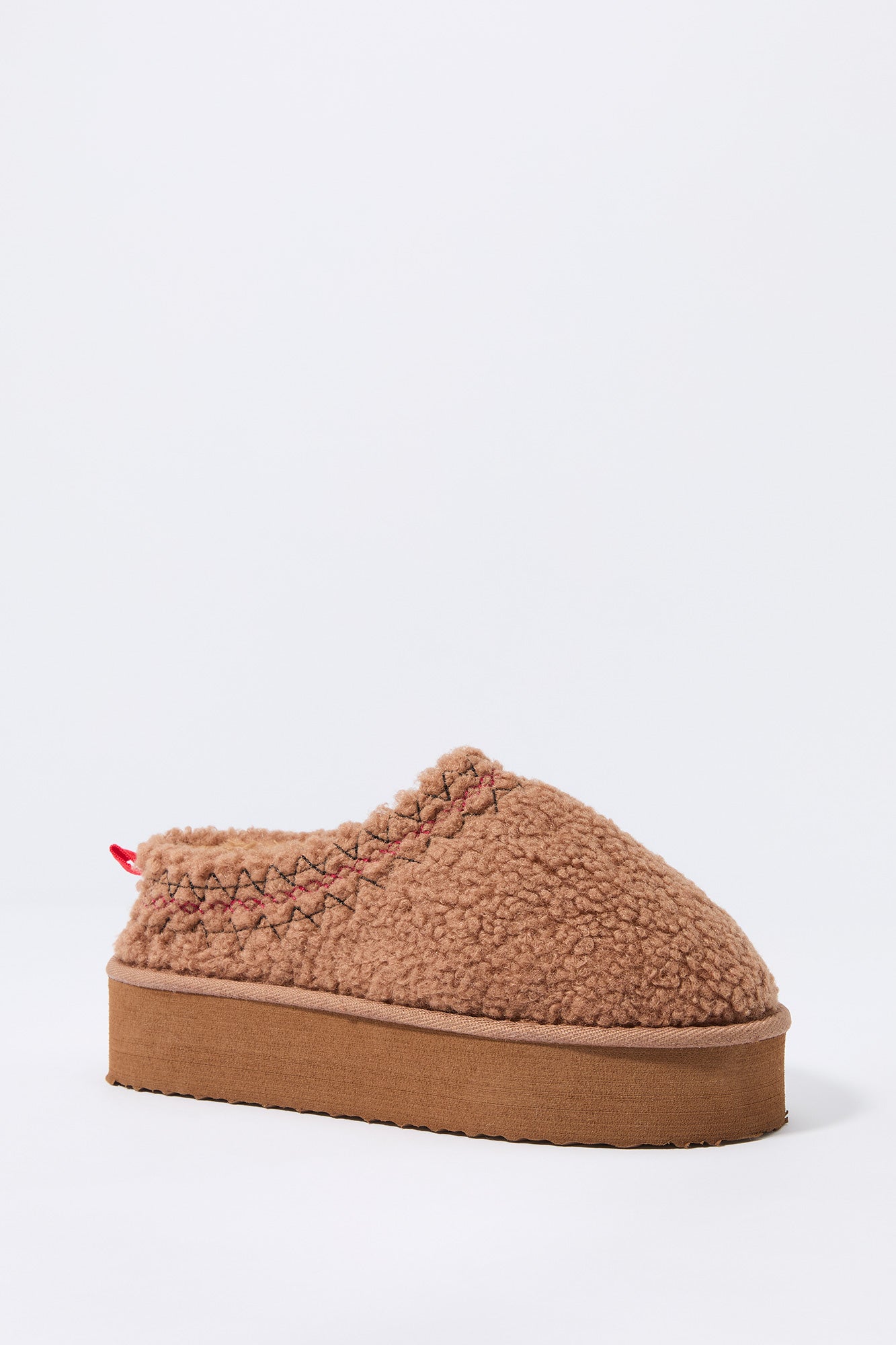 Faux Fur Embroidered Platform Slipper Bootie