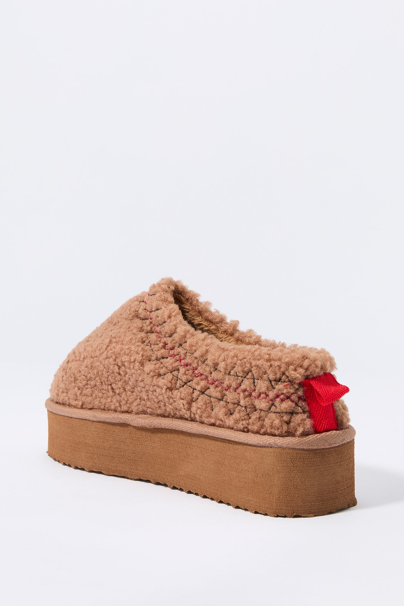 Faux Fur Embroidered Platform Slipper Bootie