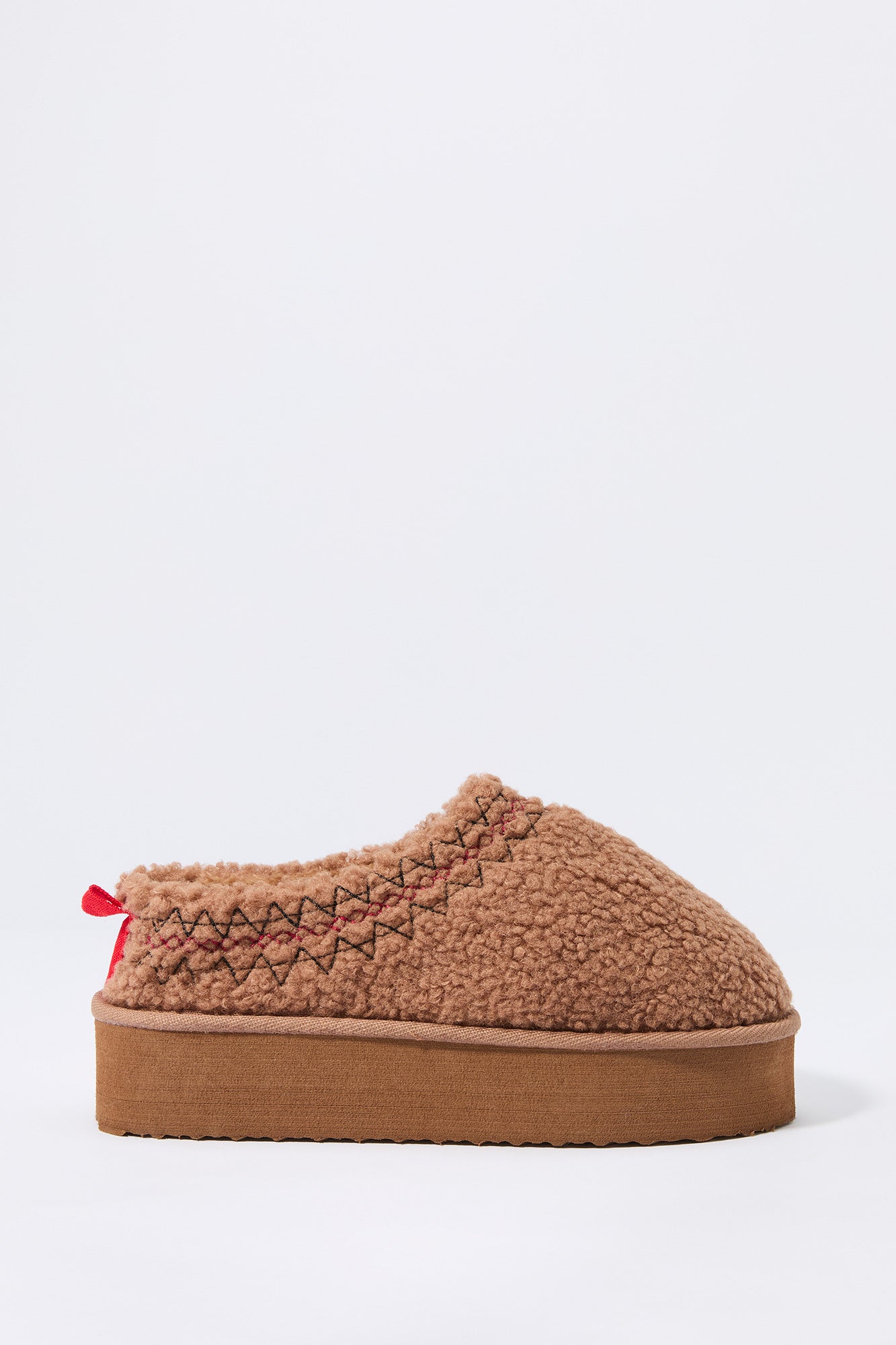 Faux Fur Embroidered Platform Slipper Bootie