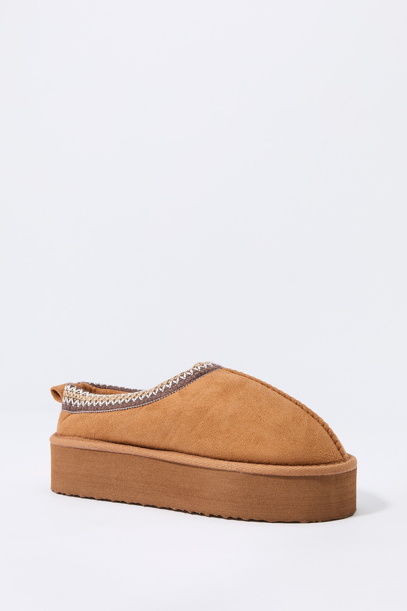 Faux Suede Embroidered Platform Slipper Bootie