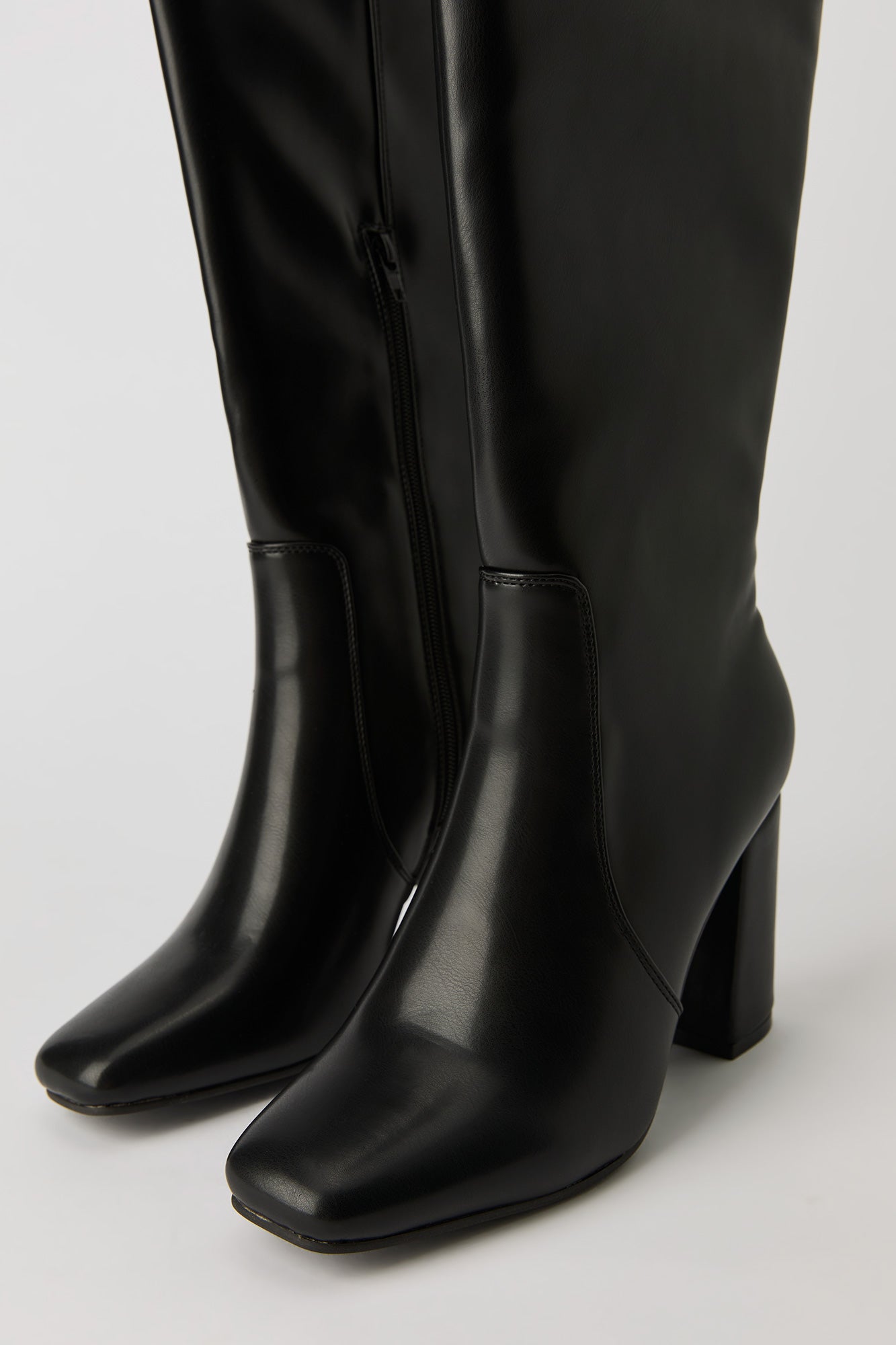 Faux Leather Knee High Heeled Boot – Urban Planet