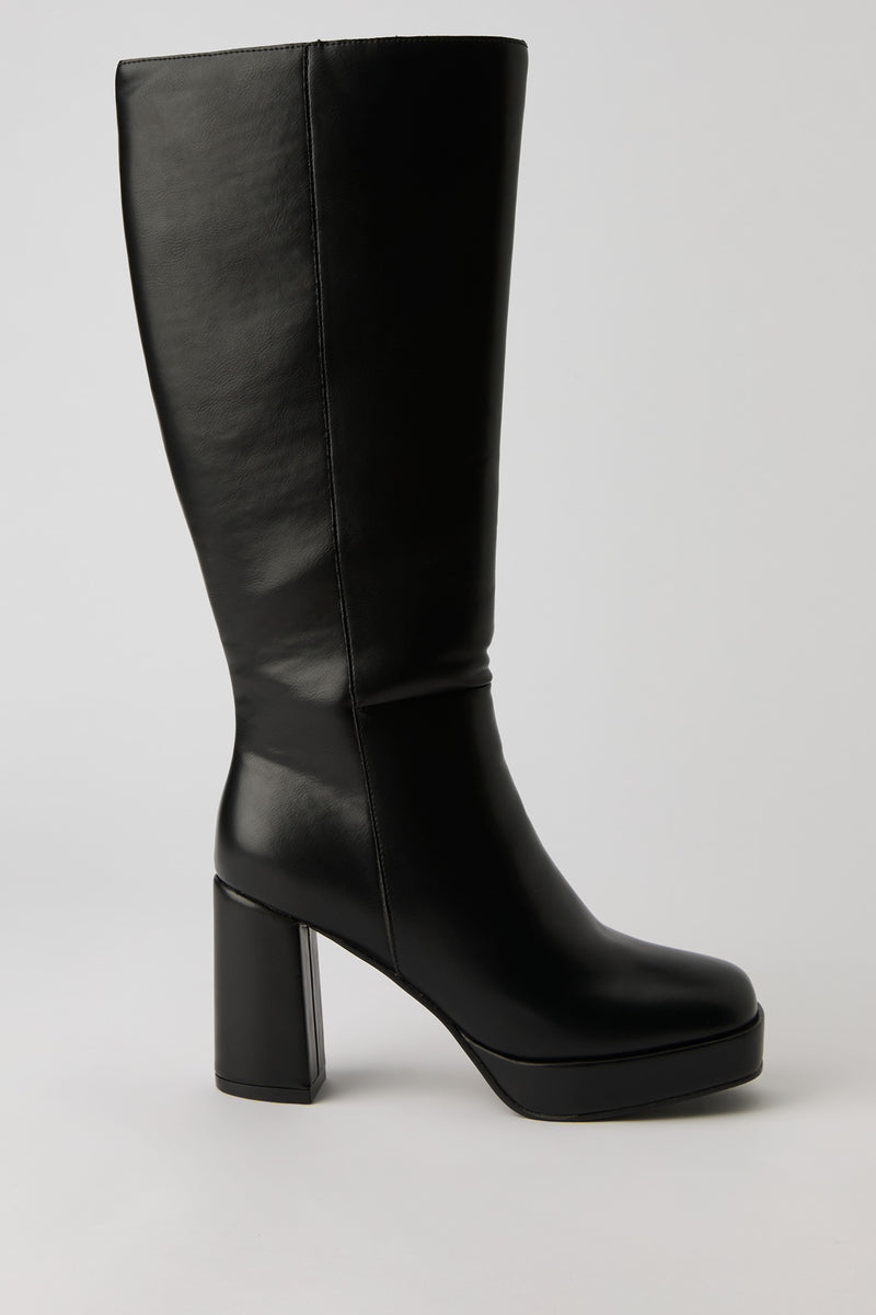 Faux Leather Knee High Platform Boot