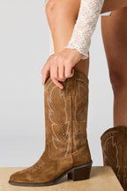 Faux Suede Studded Cowboy Boot
