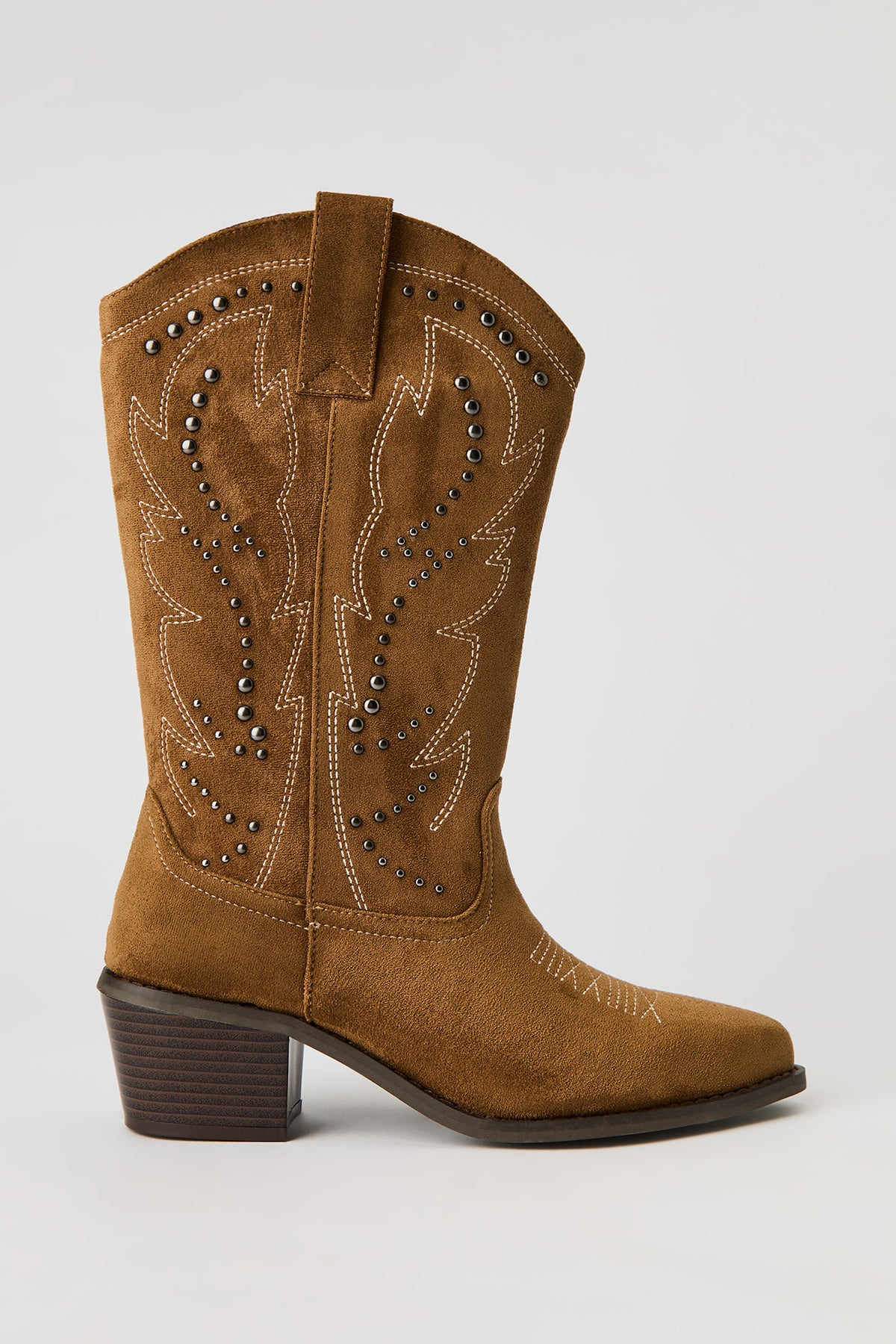 Alt View 2. Faux Suede Studded Cowboy Boot - Tan