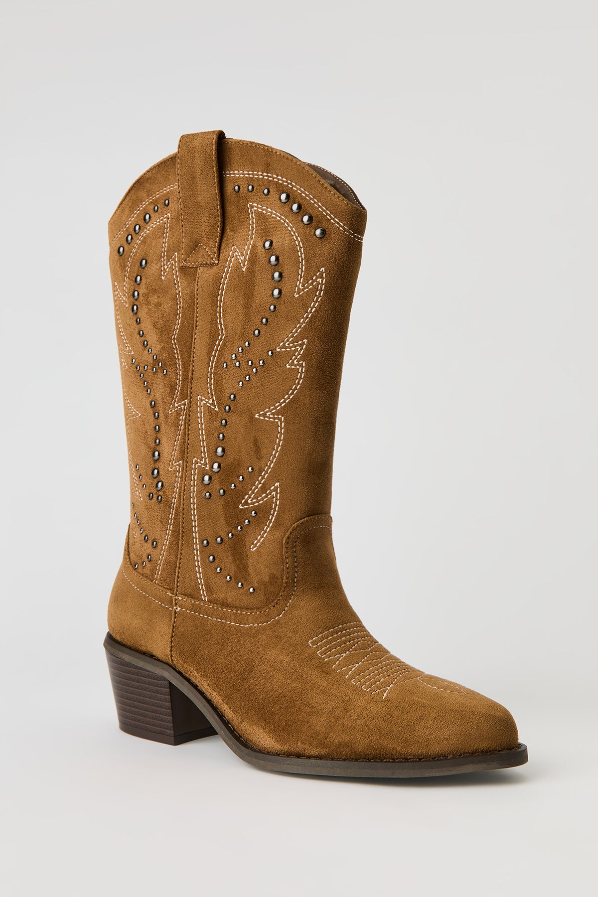 Alt View 3. Faux Suede Studded Cowboy Boot - Tan