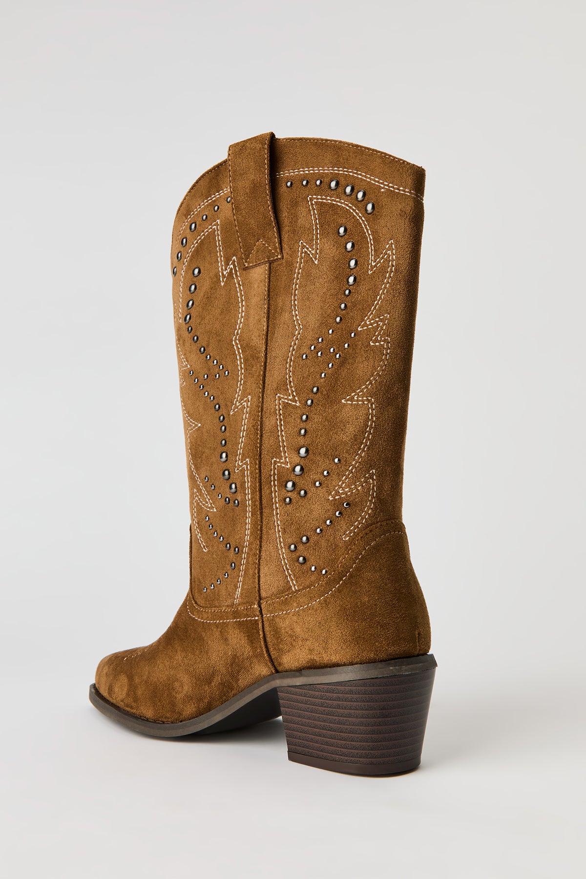 Alt View 4. Faux Suede Studded Cowboy Boot - Tan
