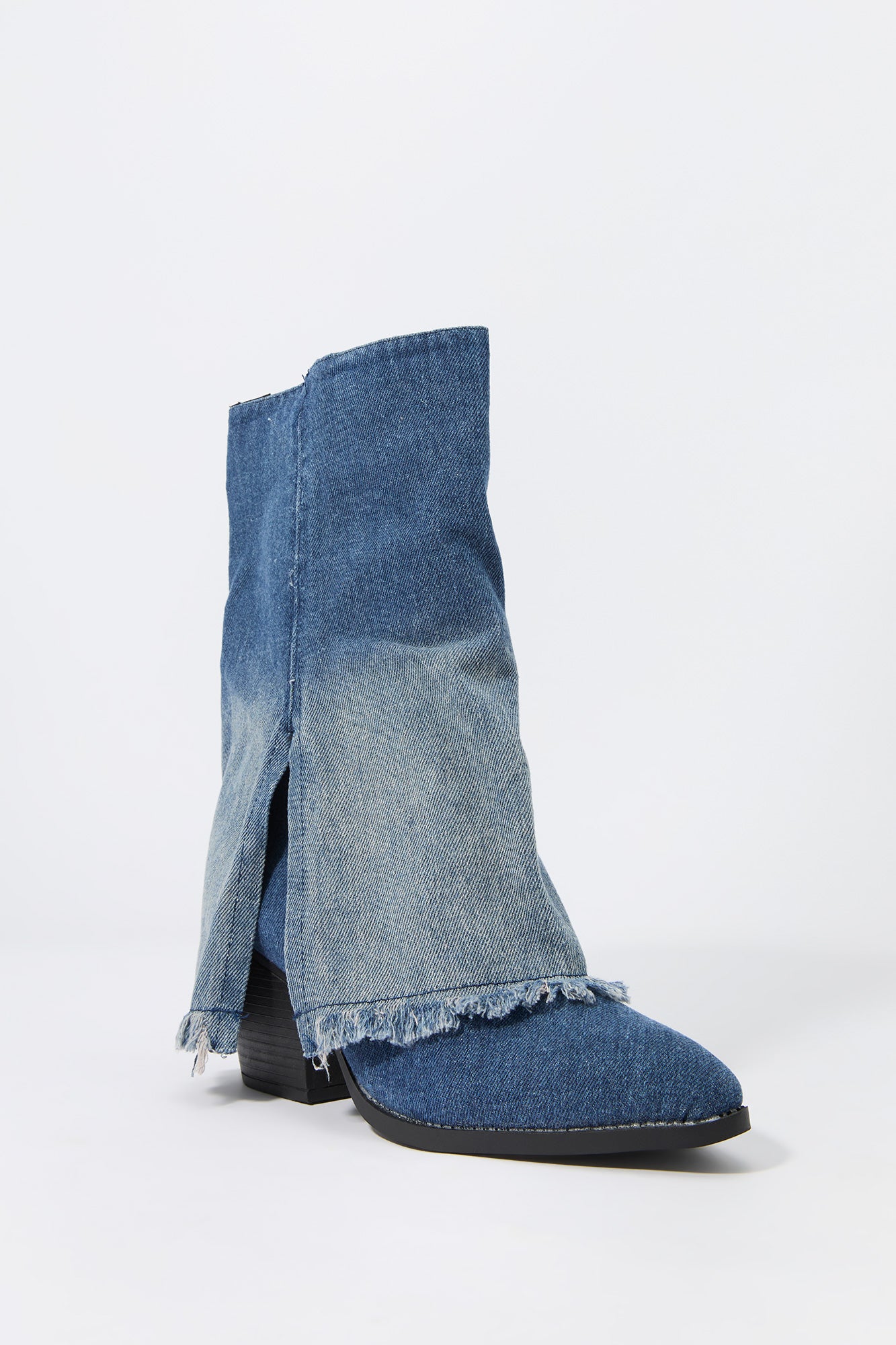 Bottes à talon effilé avec revers en denim