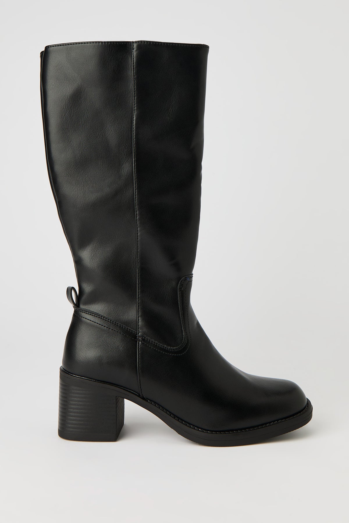 Faux Suede Block Heel Knee High Boots - Black