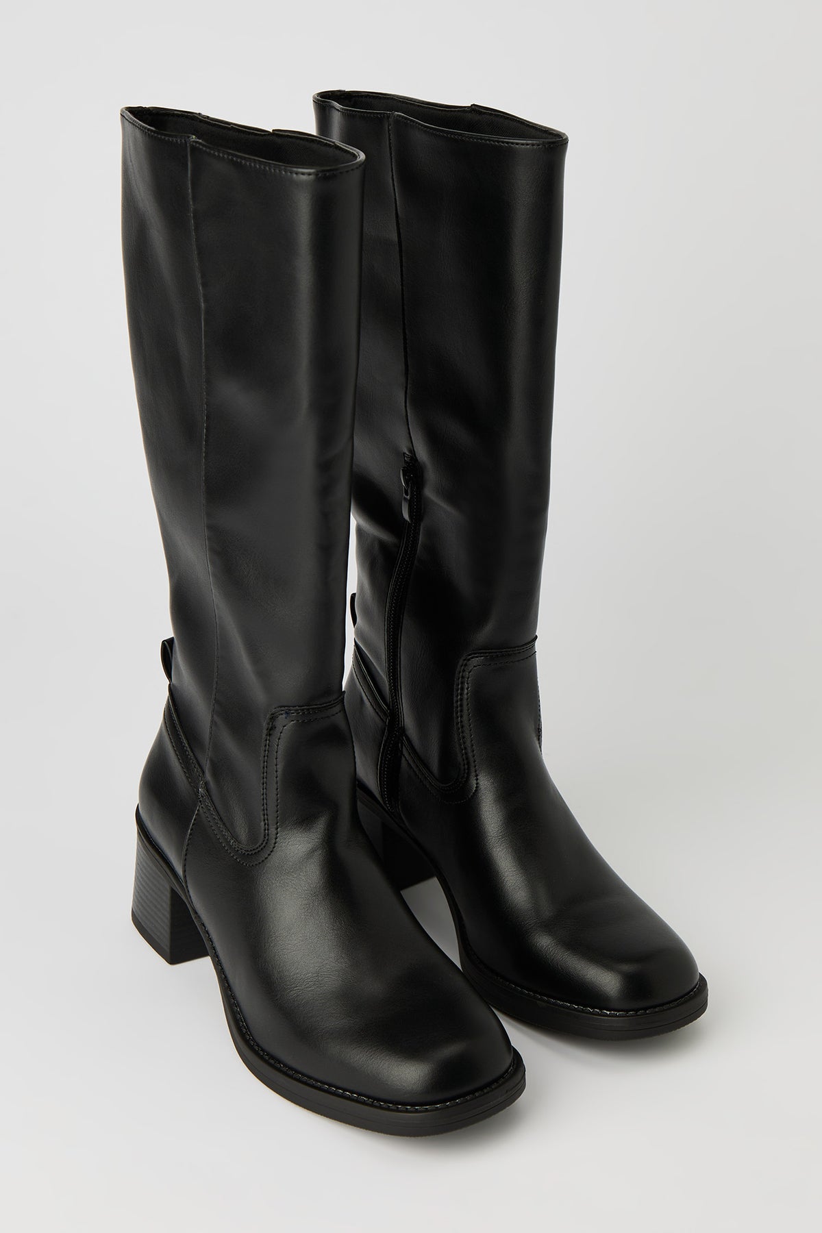 Alt View 2. Faux Suede Block Heel Knee High Boots - Black