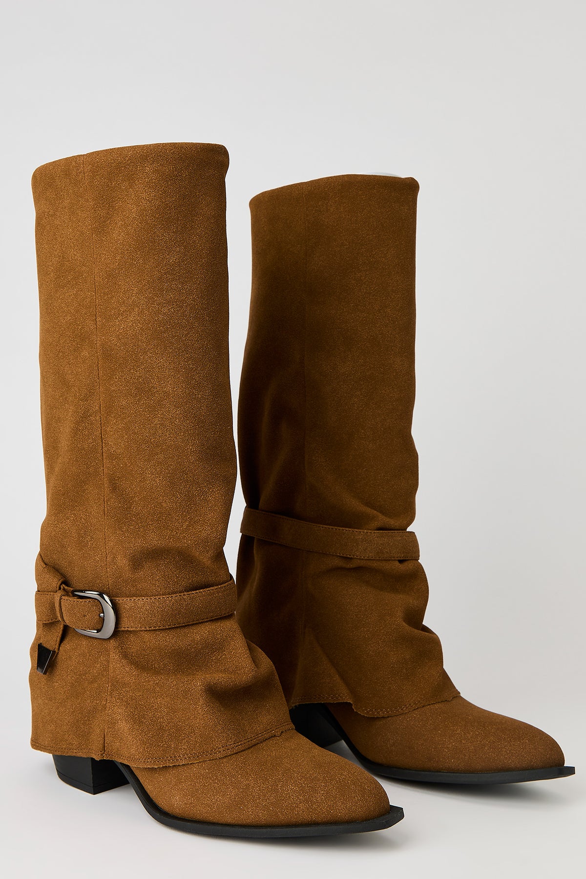 Alt View 2. Faux Suede Strap Heel Boot - Tan
