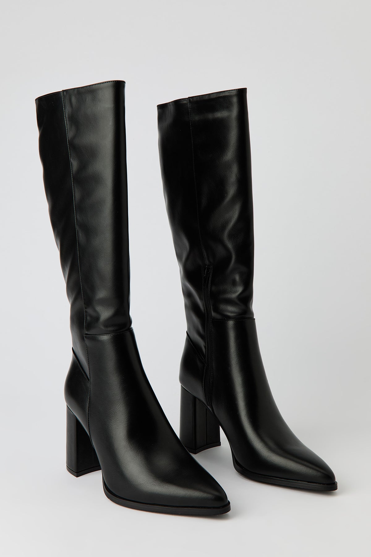 Alt View 2. Pointed Toe Knee High Block Heel Boots - Black