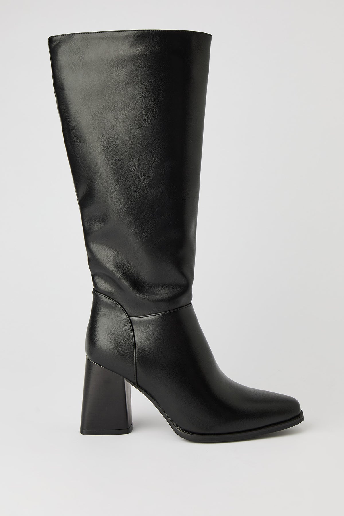 Block Heel Knee High Boots - Black