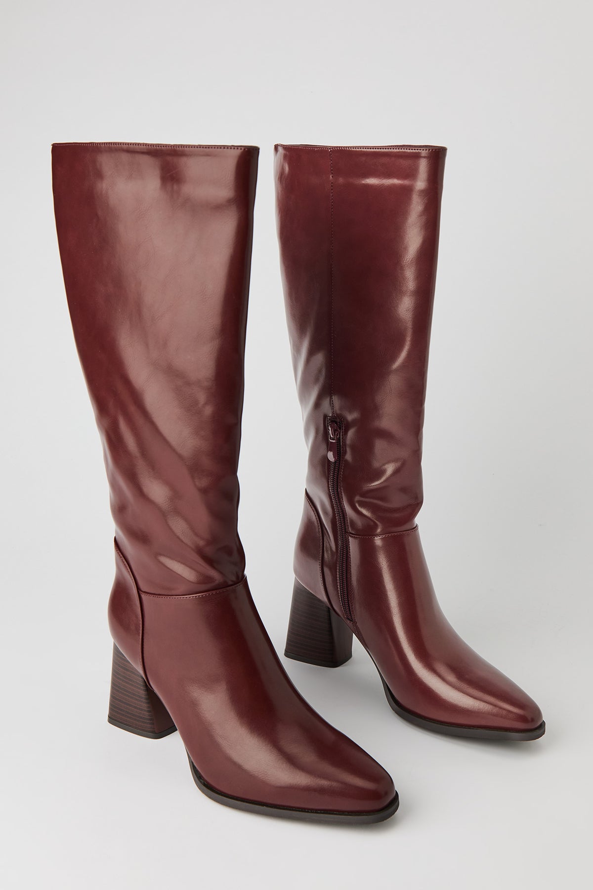 Alt View 2. Block Heel Knee High Boots - Burgundy