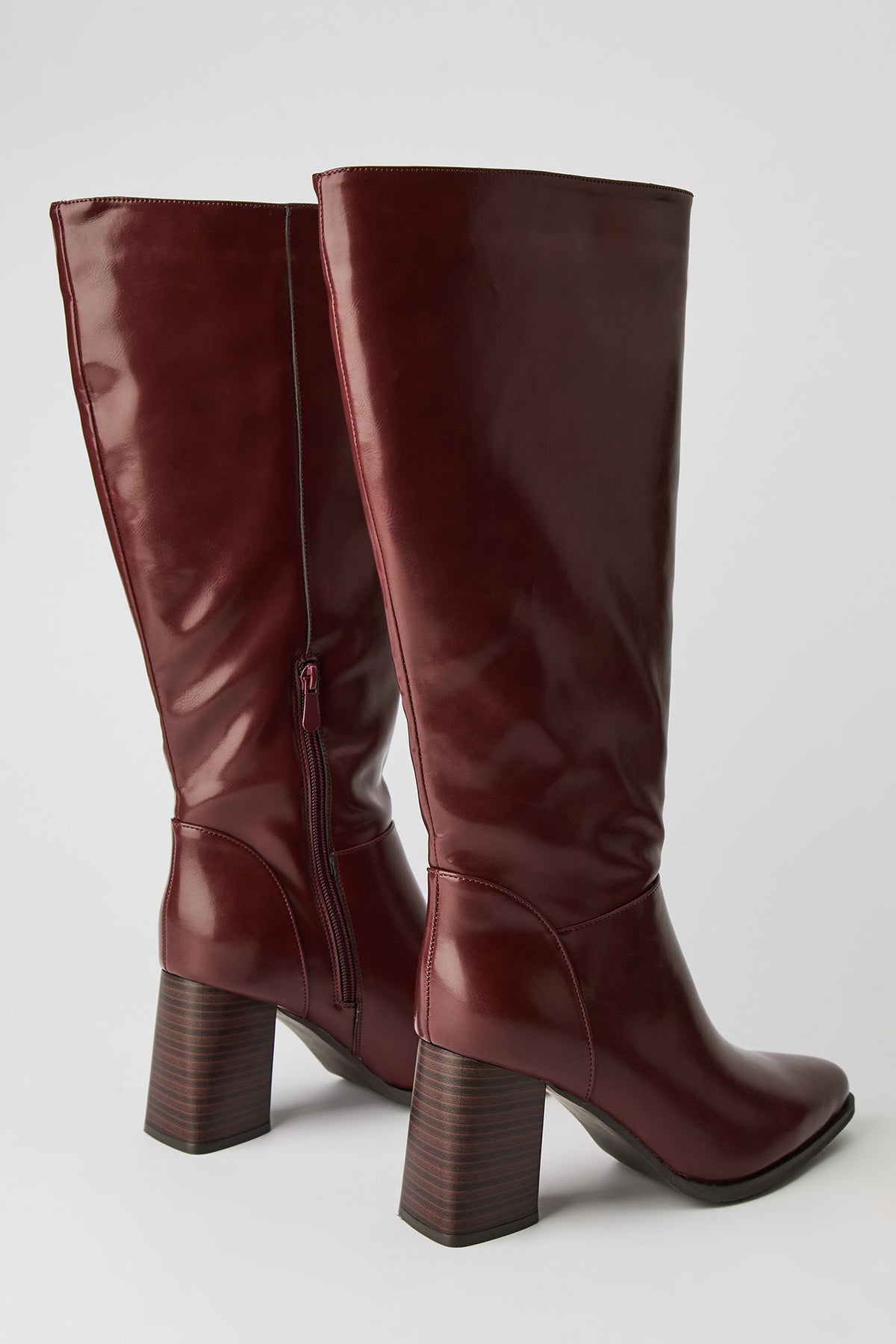 Alt View 3. Block Heel Knee High Boots - Burgundy