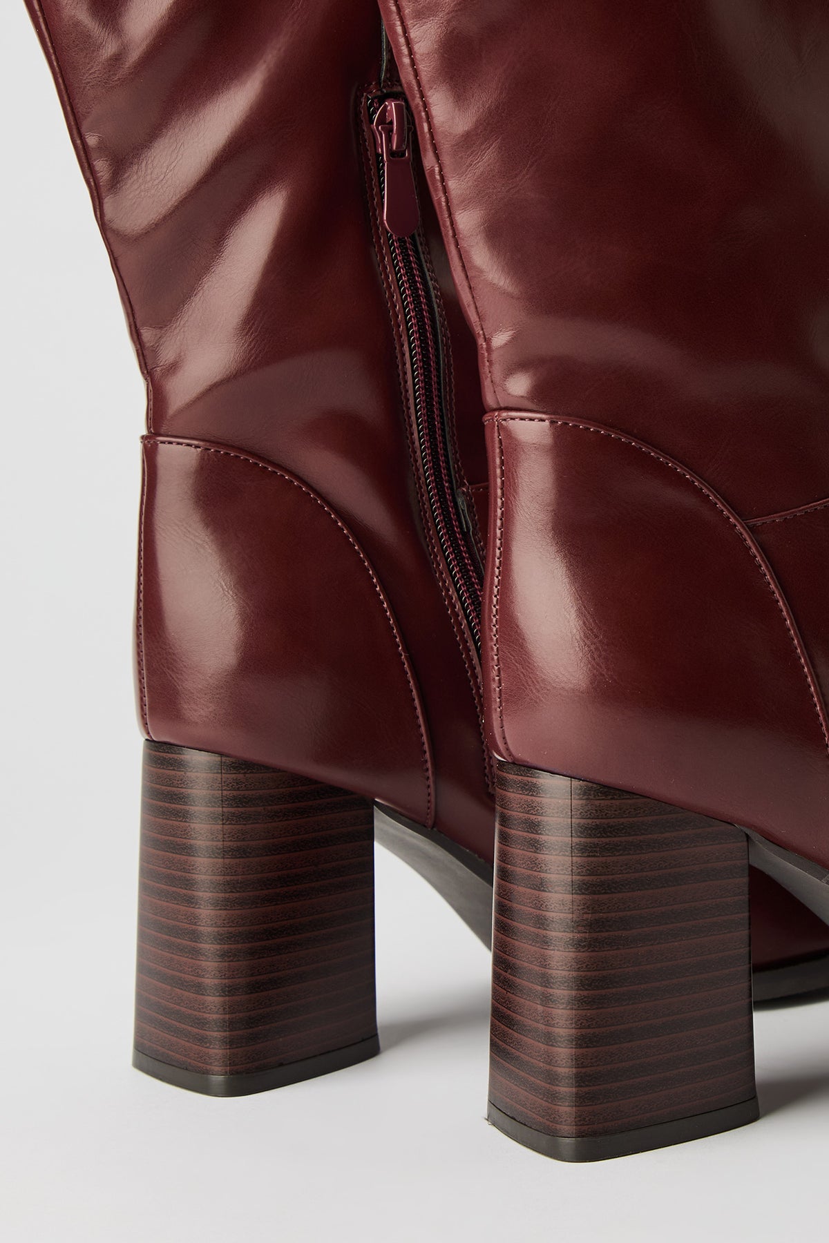 Alt View 4. Block Heel Knee High Boots - Burgundy