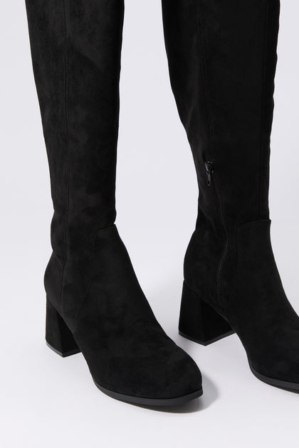 Faux Suede Knee High Heeled Boot Urban Planet