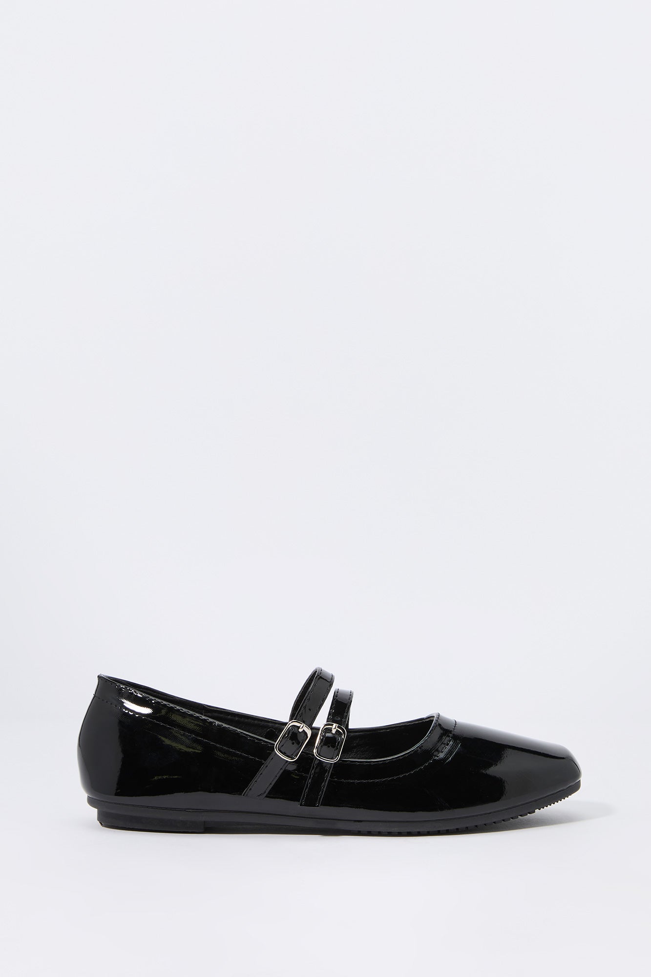 Faux Patent Leather Buckled Flat
