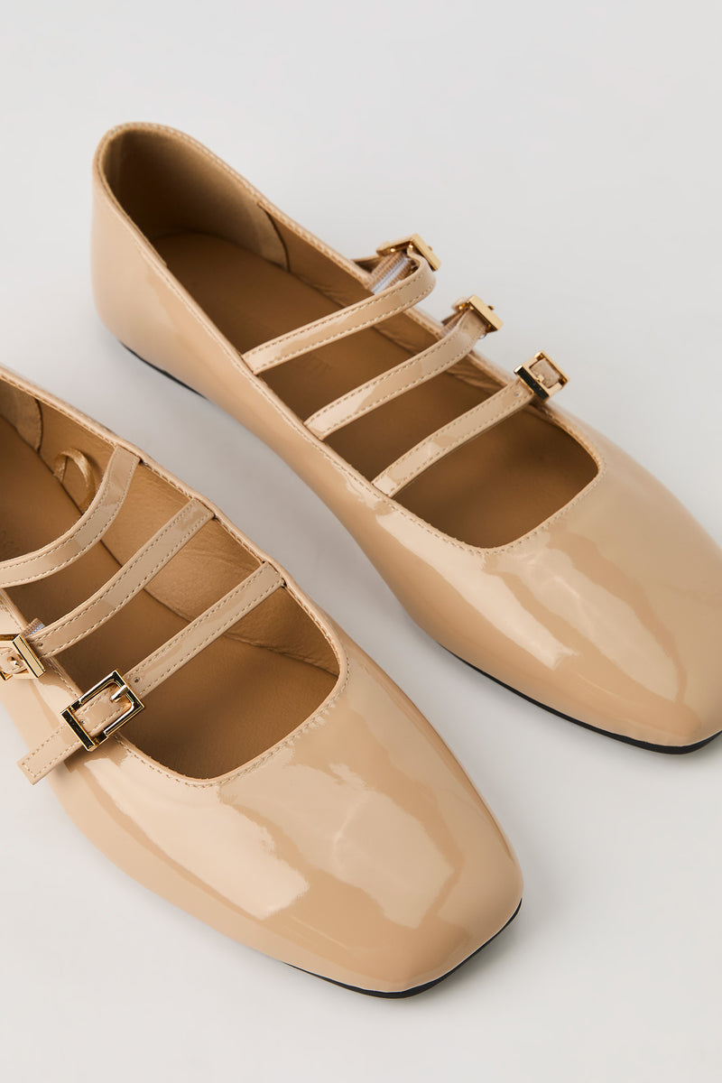 Faux Patent Leather Buckled Ballet Flat