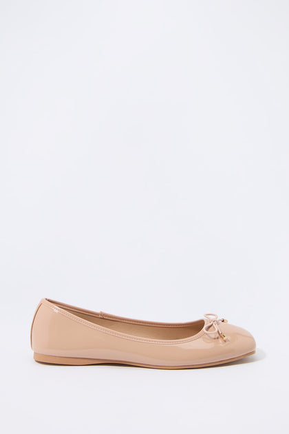 Faux Patent Leather Bow Ballet Flat