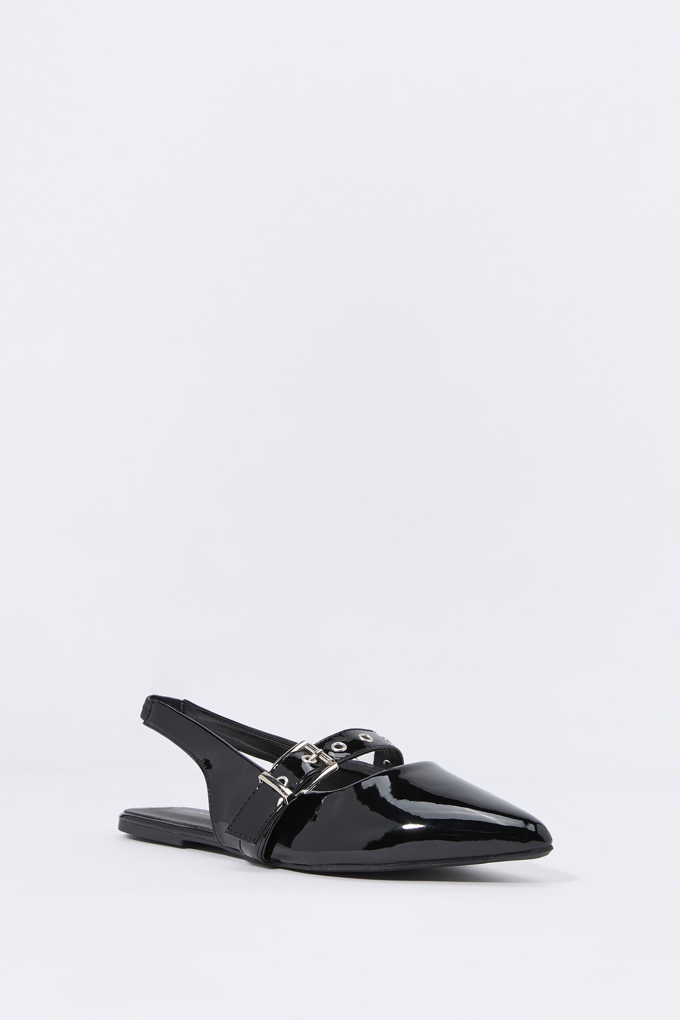 Faux Patent Leather Buckled Slingback Sandal