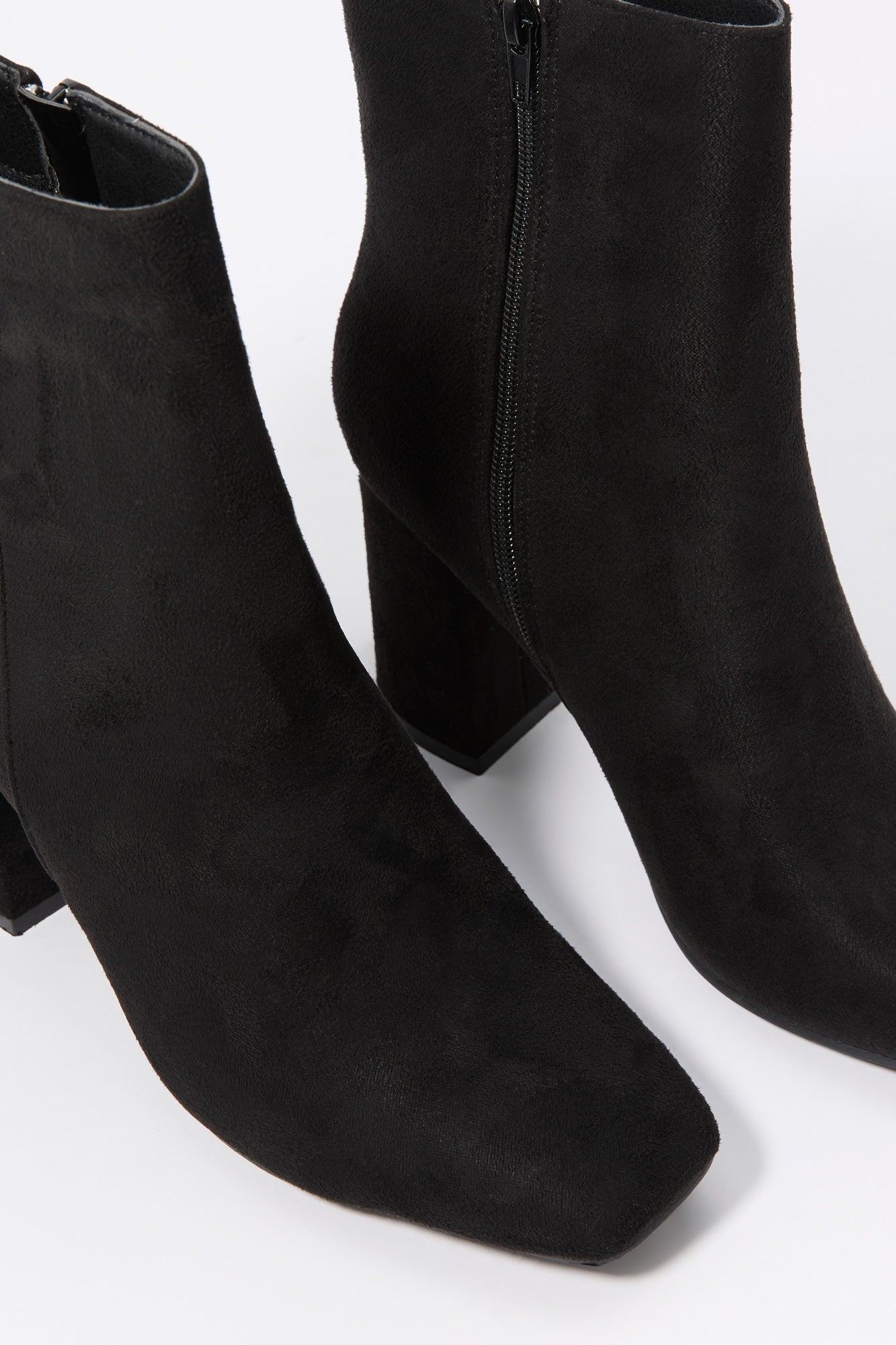 Faux Suede Square Toe Heeled Boot