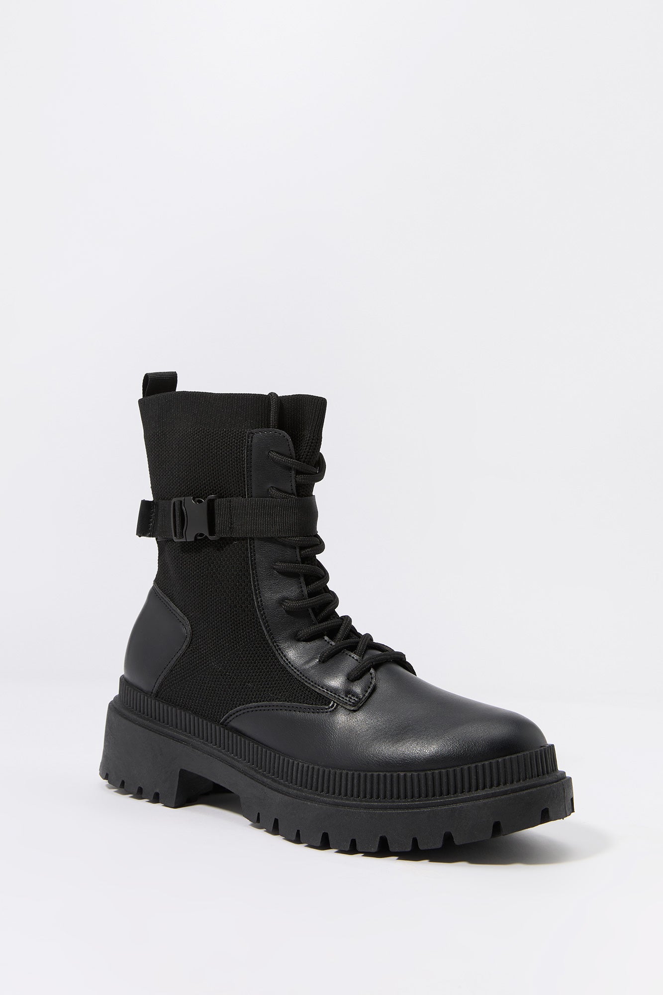 Lace Up Buckled Boot