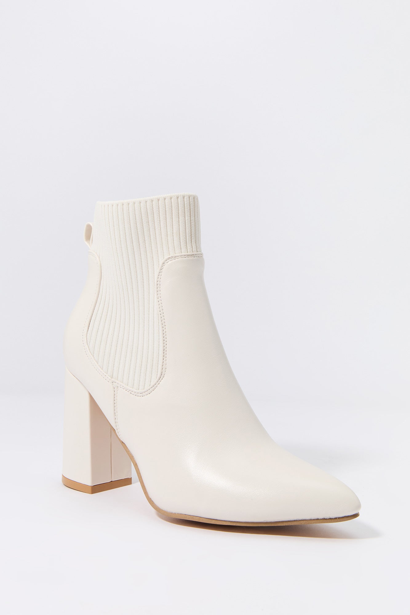 Faux Leather Ribbed Knit Heeled Boot