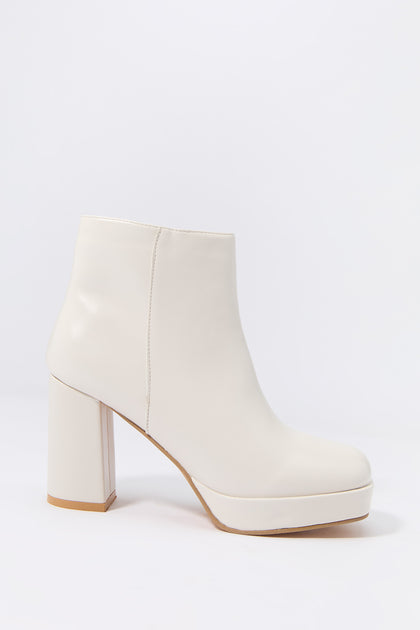 Faux Leather Platform Heeled Boot