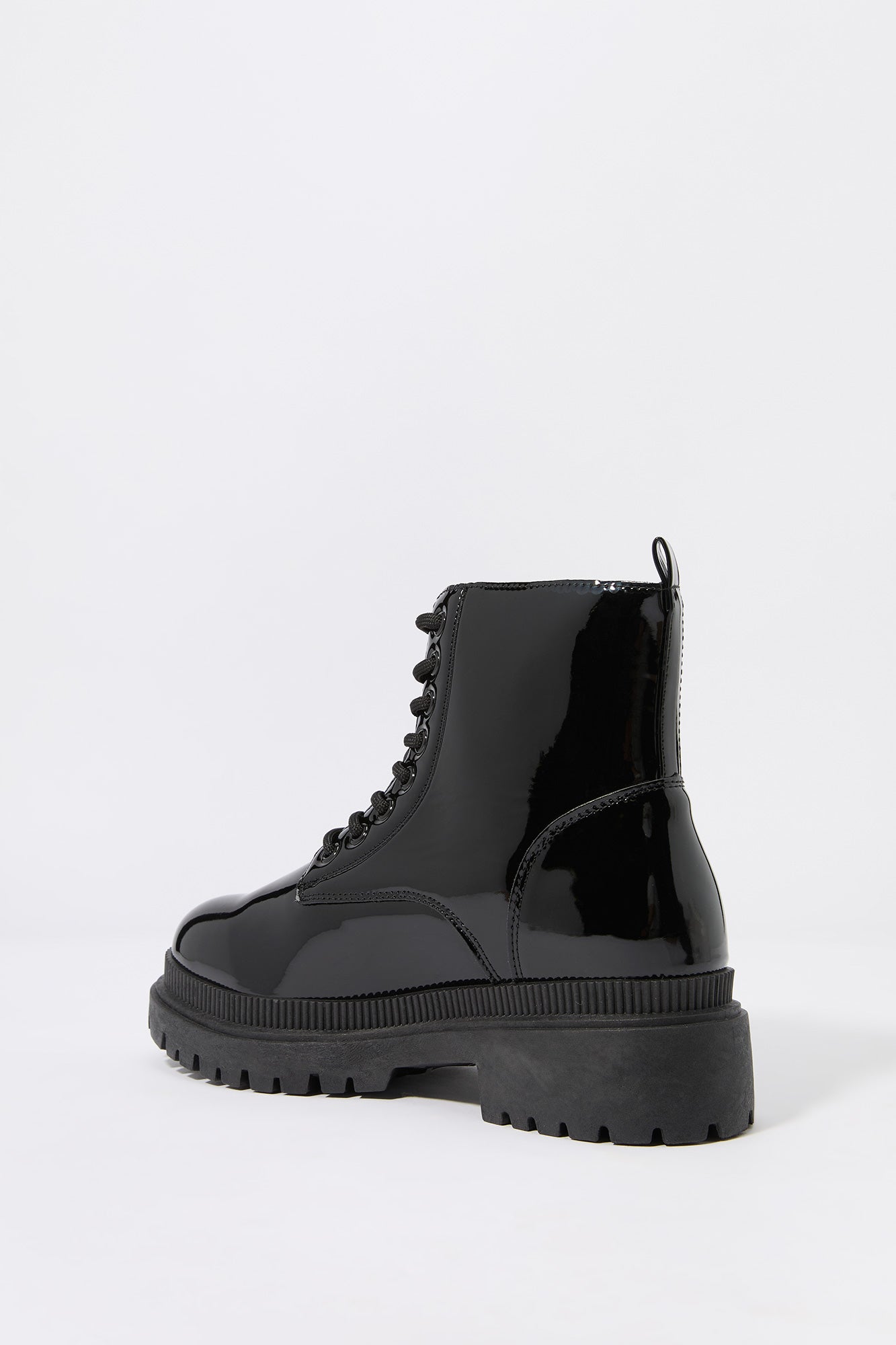 Faux- Patent Leather Lace Up Boot