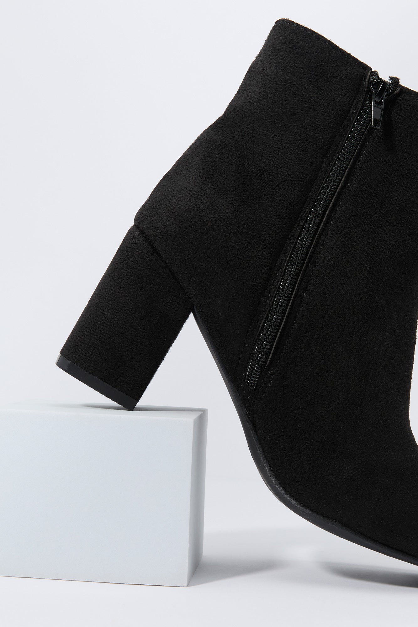 Faux-Suede Pointed Toe Heeled Bootie