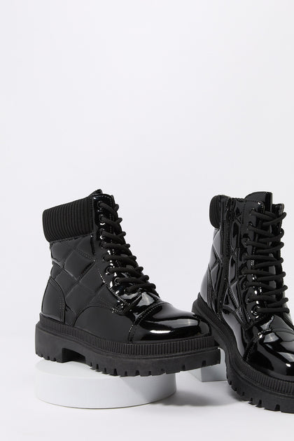 Black patent lace up ankle boots best sale