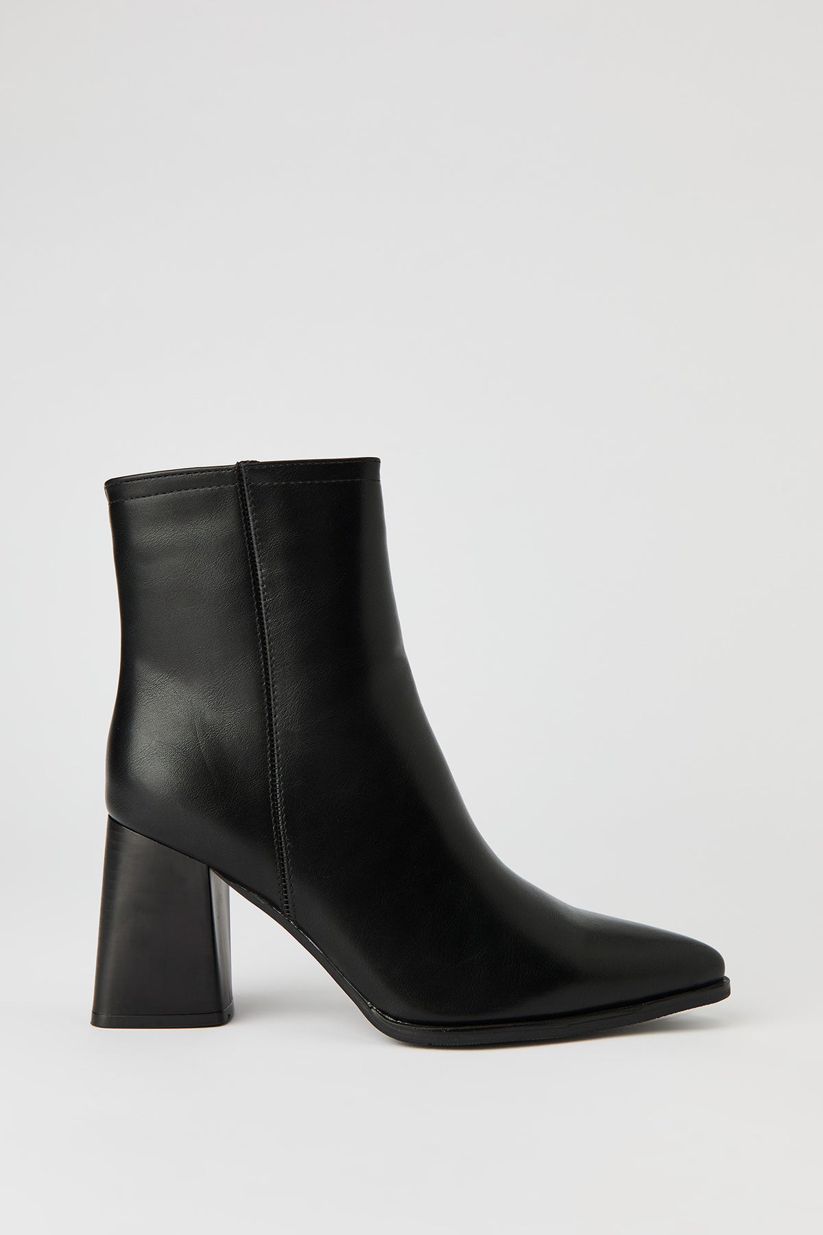 Faux Leather Pointed Toe Block Heels - Black