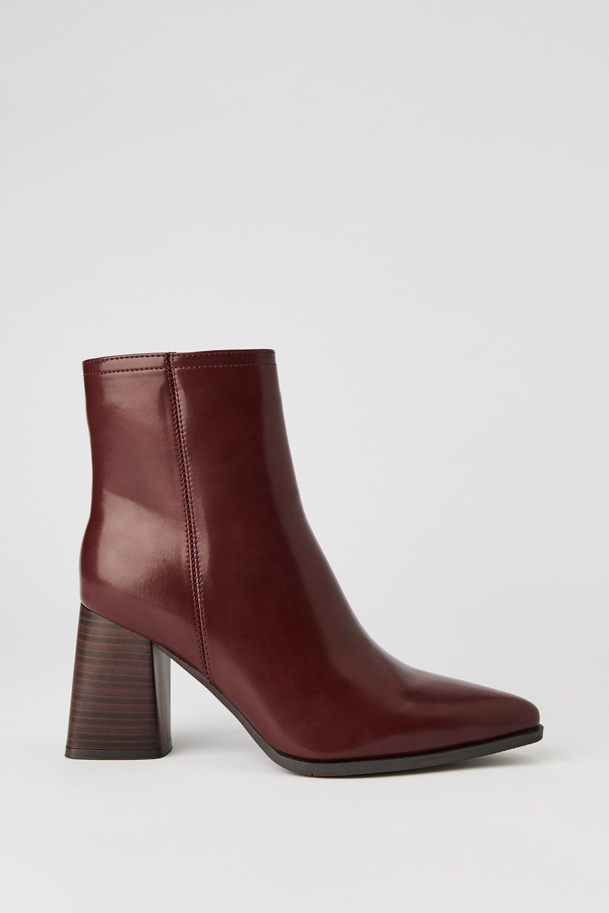 Faux Leather Pointed Toe Block Heels - Burgundy