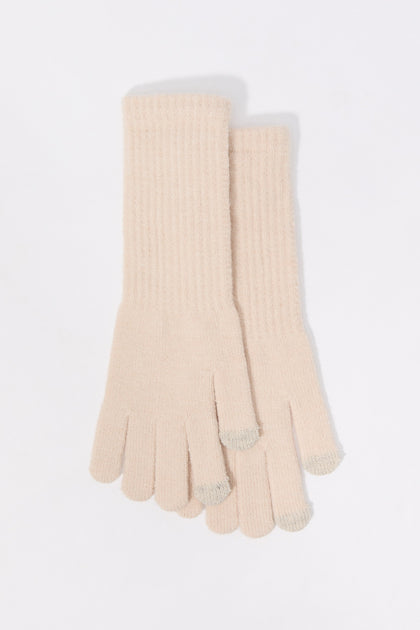 Gants longs à écran tactile en tricot côtelé