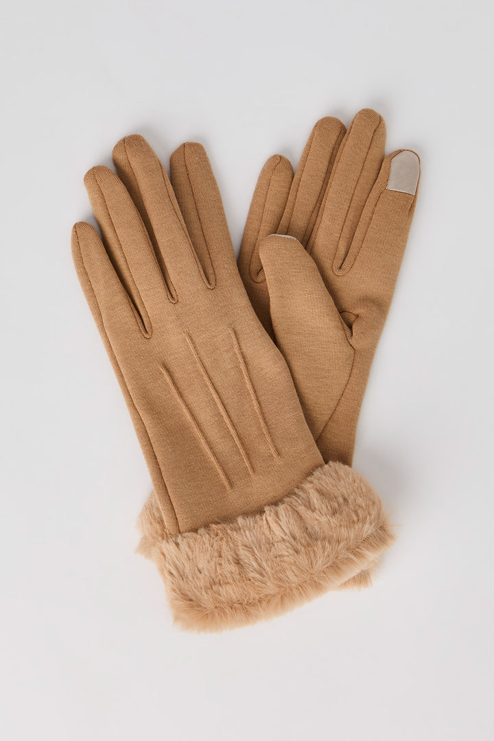 Faux Fur Trim Touch Screen Gloves