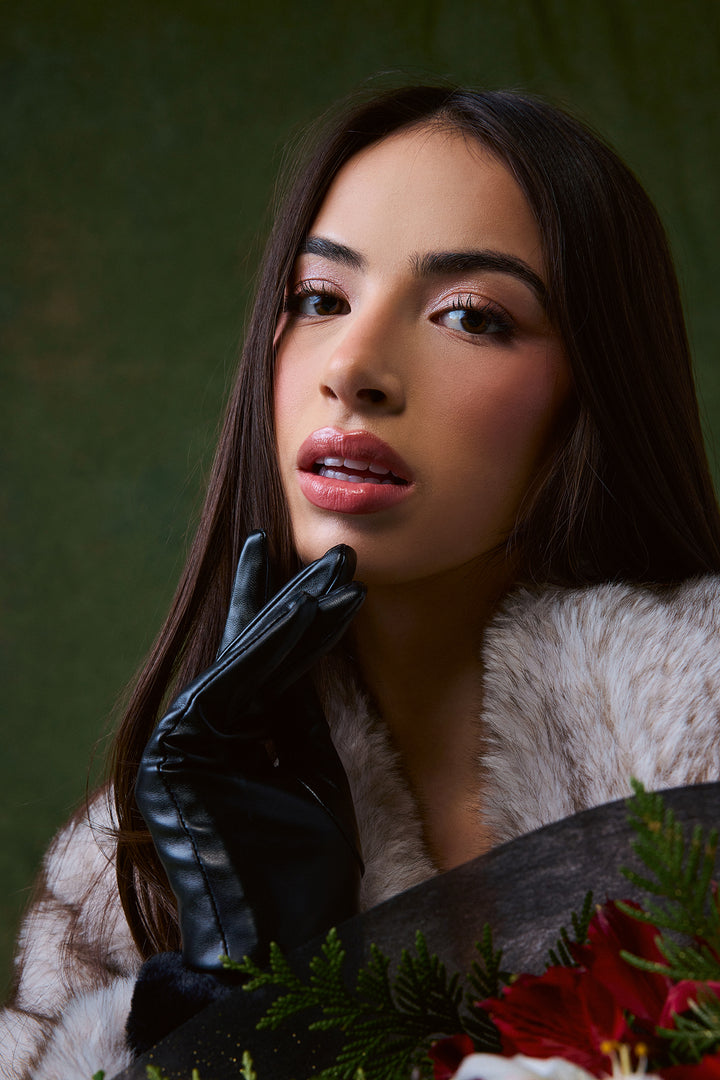 Gants en similicuir avec liséré de similifourrure