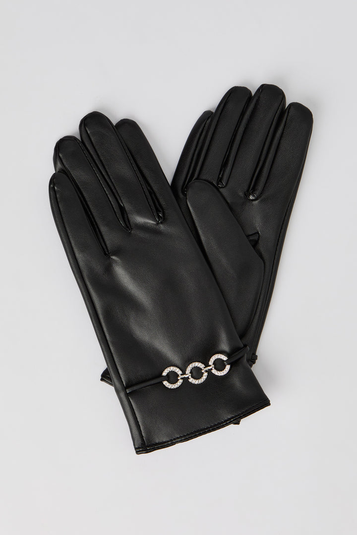 Gants de similicuir avec chaîne et pierres du Rhin