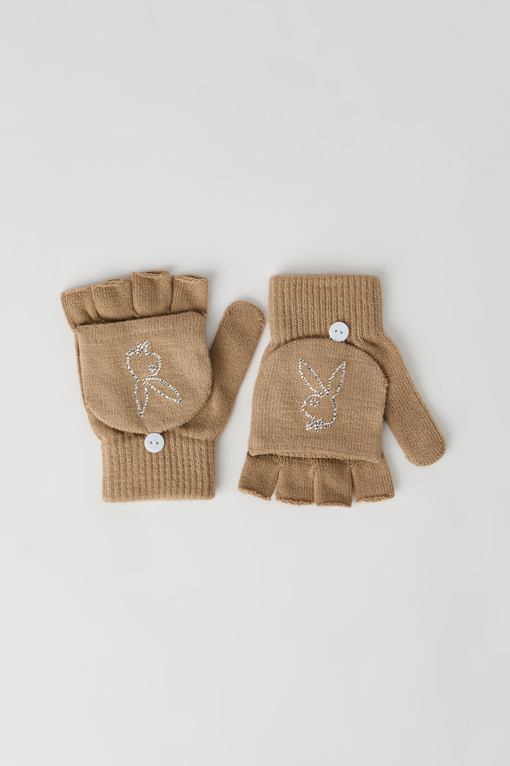 Gants sans doigts à imprimé Playboy avec pierres du Rhin