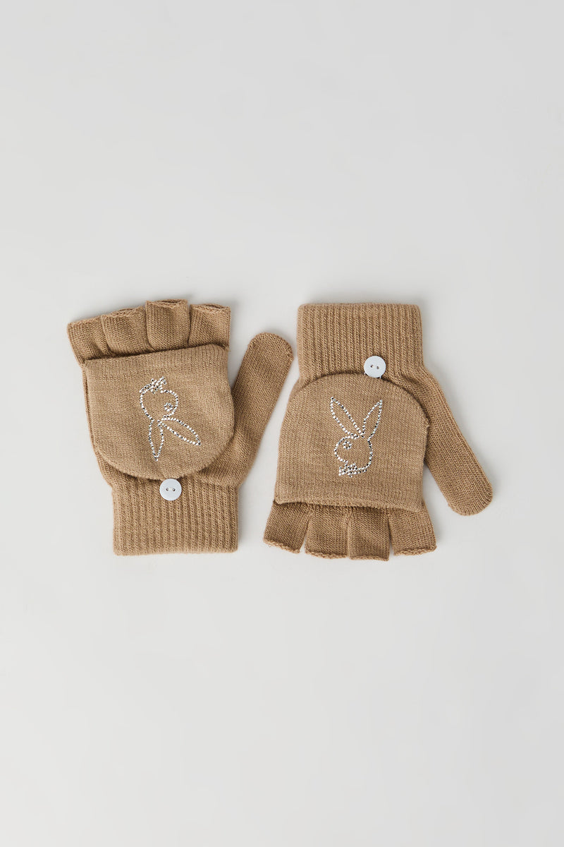 Gants sans doigts à imprimé Playboy avec pierres du Rhin