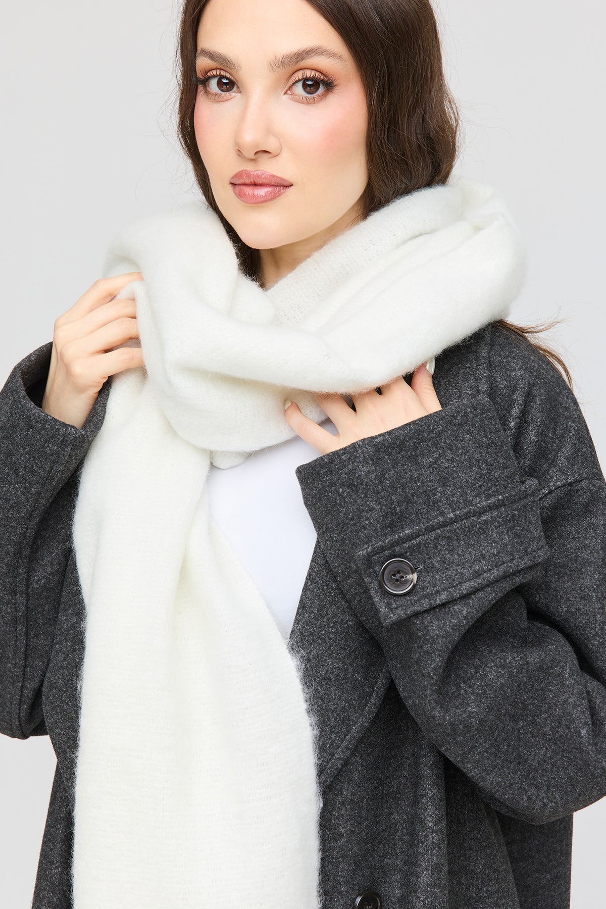 Solid Knit Scarf - Cream