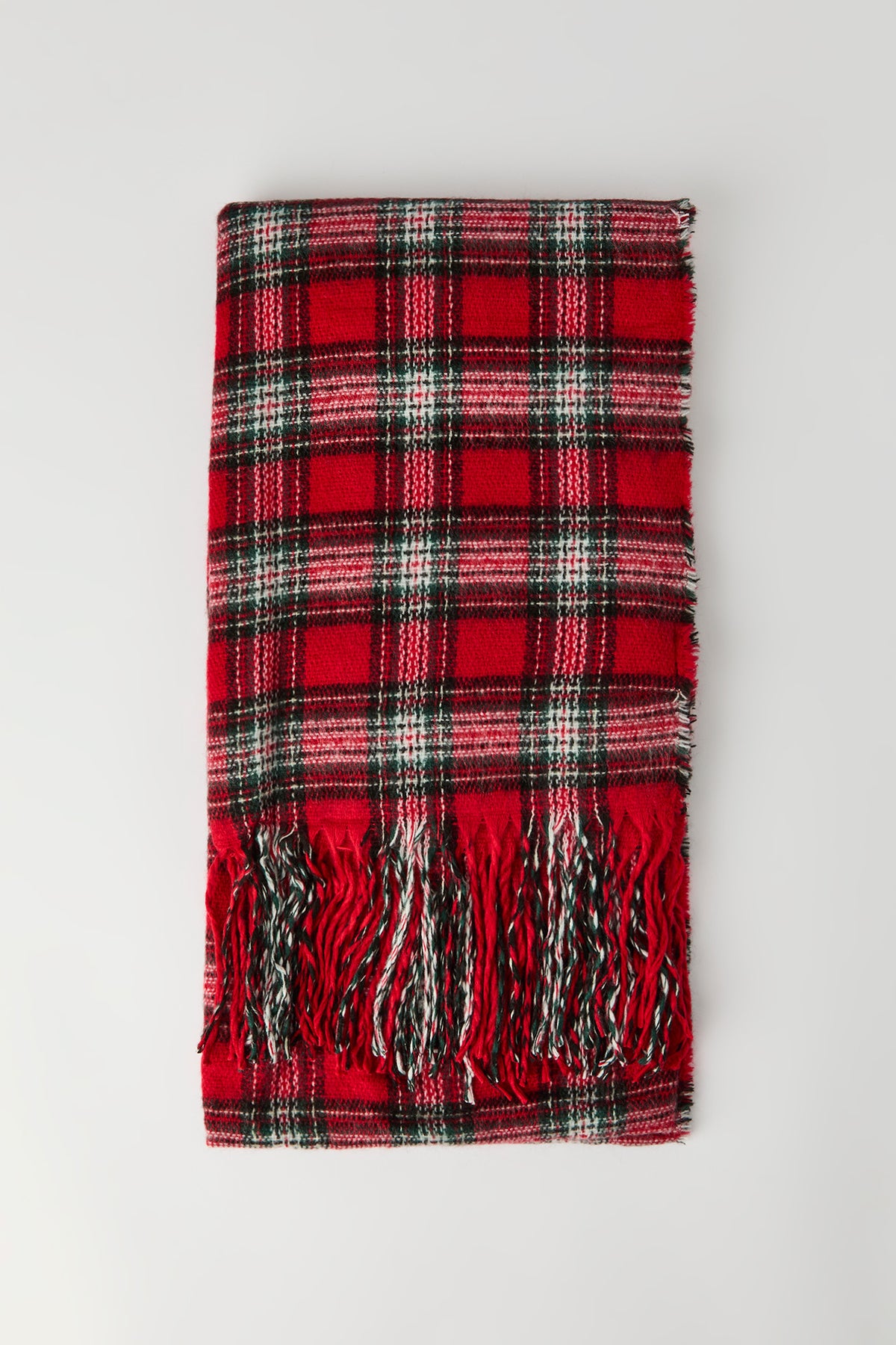 Soft Plaid Fringe Scarf - Red