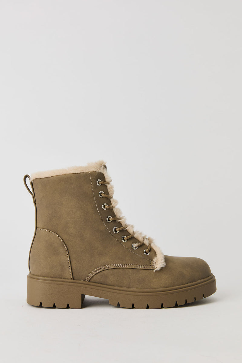 Faux Fur Lined Lace Up Boot
