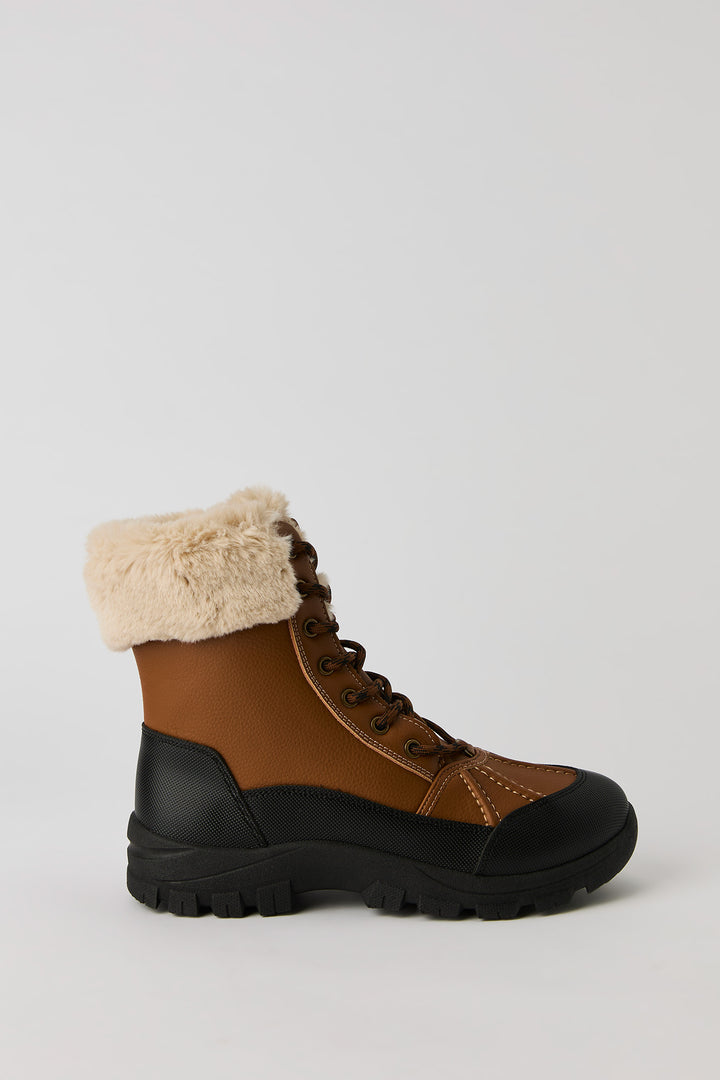 Faux Fur Collared Lace Up Boot