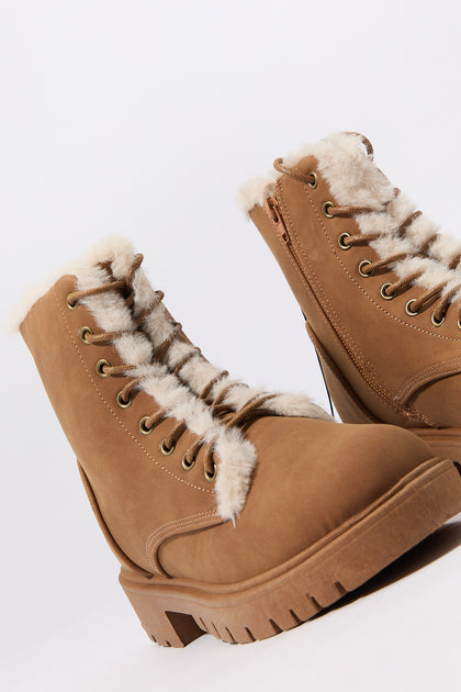 Faux Fur Lined Lace Up Boot